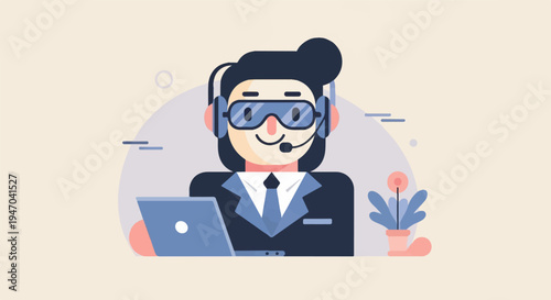 Friendly customer service agent with headset and laptop