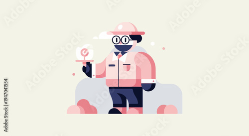 Cartoon explorer in safari outfit holding a petri dish with a plant