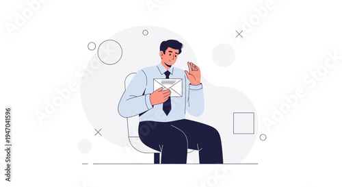Man in Suit Holding Envelope, Receiving Mail, Business Communication Concept
