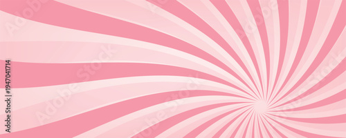 Candy color sunburst background. Abstract pink cream sunbeams design wallpaper. Colorful spinning lines for template, banner, poster, flyer. Sweet rotating cartoon swirl or whirlpool. Vector backdrop