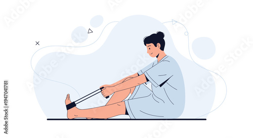 Woman doing leg exercises with resistance band, physical therapy, healthy lifestyle