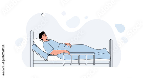 Man in Hospital Bed Resting, Medical Care Illustration