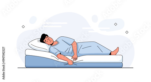 Man sleeping on his side on a comfortable mattress, illustration