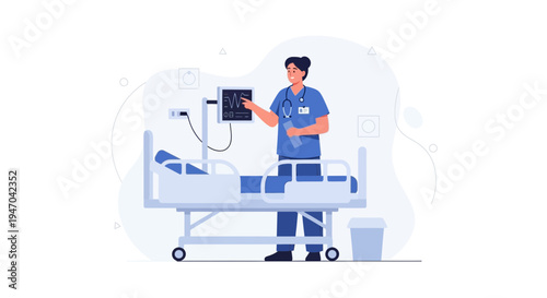 Nurse with Medical Equipment in Hospital Room