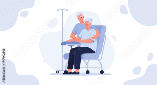 Elderly Couple Receiving Medical Treatment with IV Drip