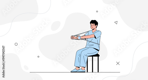 Man doing physical therapy exercise with resistance band while sitting