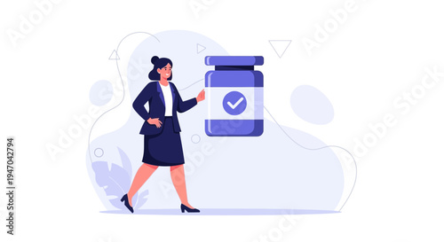 Businesswoman with Vaccine Vial, Healthcare Concept, Medical Research, Approved Treatment