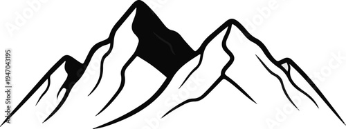 Black and white graphic illustration of mountain peaks