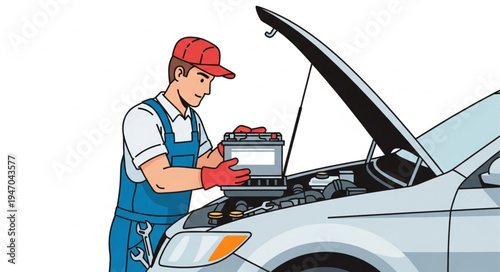Mechanic Checking Car Battery.