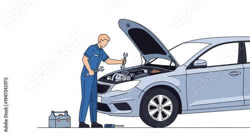 Mechanic Checking Car Engine.