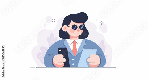 Professional person in suit and glasses holding phone and document