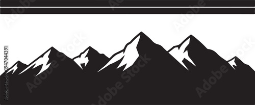 Vector mountain range silhouette, black and white landscape