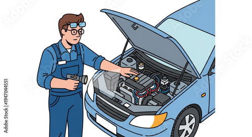 Mechanic Checking Car Engine.