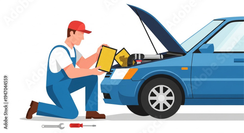 Mechanic checking car engine.