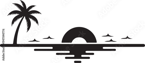 Black silhouette tropical island landscape vector