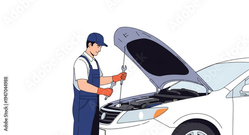 Mechanic checking car engine.