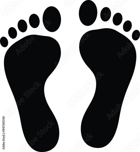 Vector Silhouette Set of Human Barefoot Footprints and Feet Imprints Isolated on White Background for Spa Wellness Medical Podiatry and Summer Beach Vacation Designs