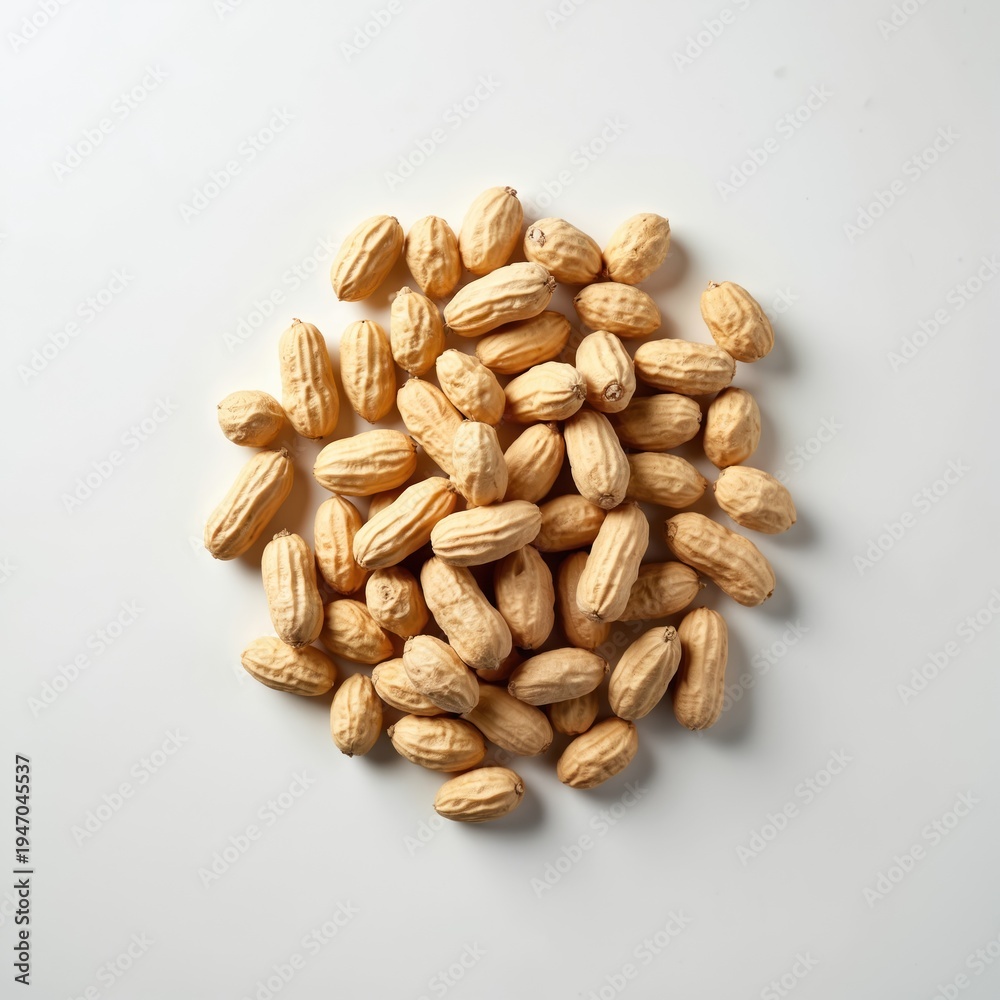 Obraz premium Pile of raw peanuts in shells scattered on white background. Natural legumes are healthy food ingredient for cooking and snacks. Harvested crop ready for processing or consumption.