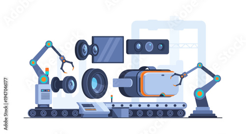 Smart Manufacturing & Future Tech Assembly Line: AI, Robotics, VR, and Computer Vision Production