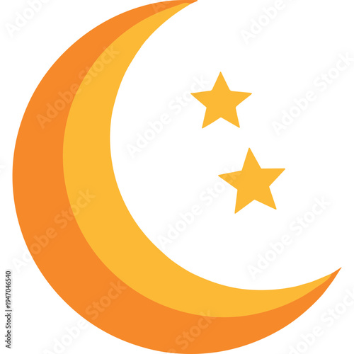 A crescent moon shines brightly with stars in the night sky