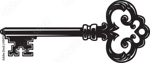 Black vintage ornate key vector illustration