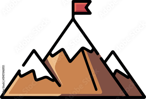 Mountain peak with flag symbolizing achievement success goal reaching top adventure climbing summit victory reaching triumph