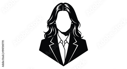 Stylized black and white illustration of a woman in a business suit