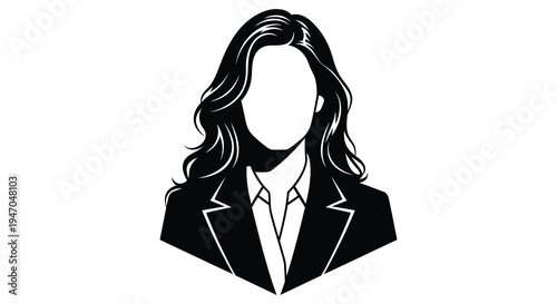 Black and white silhouette of a woman in a business suit with long hair