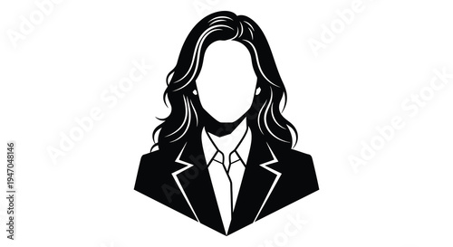 Black and white illustration of a woman in a business suit with no face
