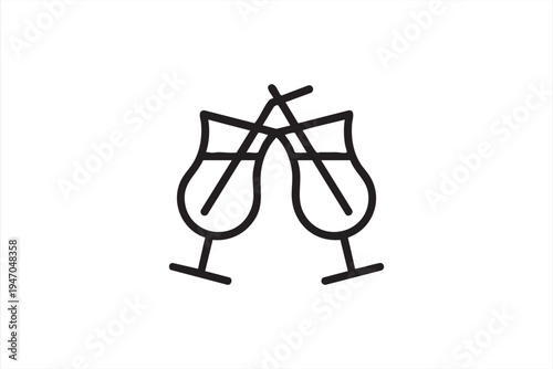 Cocktail cheers line icon, clinking cocktail glasses with straws symbol for celebration party bar nightlife beverage toast hospitality branding and social event graphics