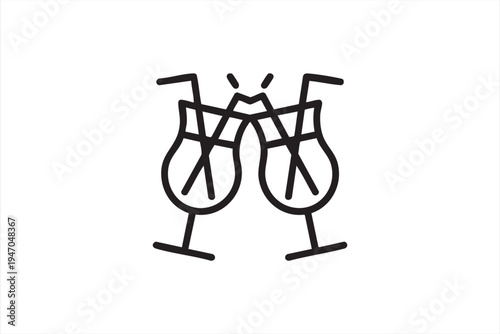 Cocktail toast outline icon, clinking drink glasses symbol representing celebration party nightlife bar beverage cheers and festive social gathering concept