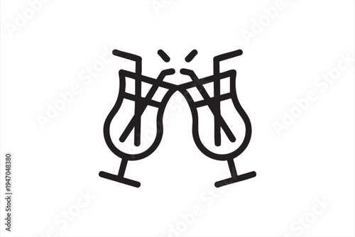 Clinking cocktail glasses line icon, drinks cheers symbol for bar nightlife celebration party beverage toast hospitality marketing and event graphics
