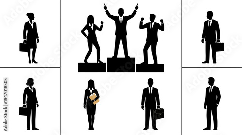 Silhouettes of business people depicting success and professional achievement in a corporate environment.