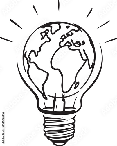 Sustainable energy vector illustration with light bulb globe plants stars eco friendly environment green power earth harmony artistic design