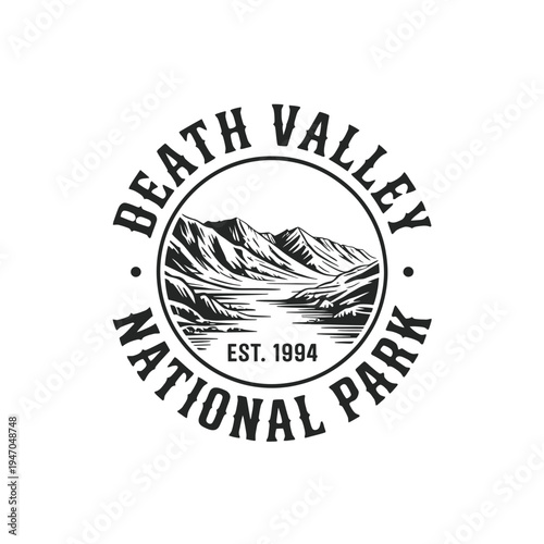 Vintage style circular emblem for death valley national park established 1994