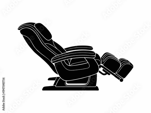 Modern Electric Massage Chair Silhouette Isolated on White Background