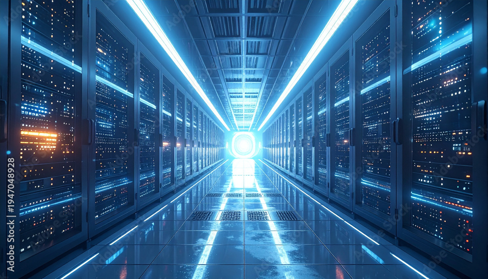 Obraz premium Futuristic Data Center Cloud Computing Server Room