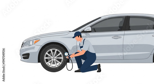 Mechanic Checking Car Tire Pressure.