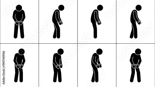 A collection of eight black and white icons depicting various configurations of cryptocurrency mining rigs or server racks.