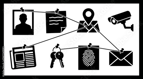 A collection of eight black and white icons depicting various configurations of cryptocurrency mining rigs or server racks.