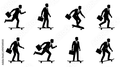 A collection of eight black and white icons depicting various configurations of cryptocurrency mining rigs or server racks.