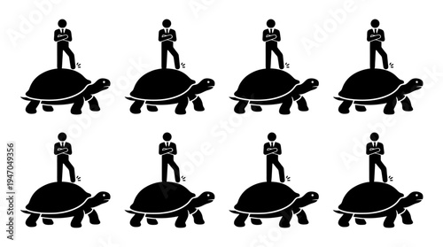 A collection of eight black and white icons depicting various configurations of cryptocurrency mining rigs or server racks.