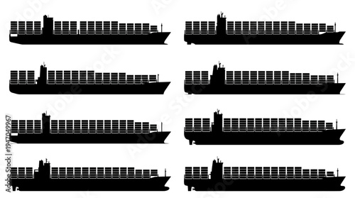 A collection of eight black and white icons depicting various configurations of cryptocurrency mining rigs or server racks.
