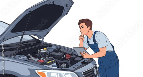 Mechanic Examines Car Engine.