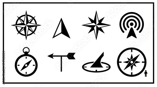 A collection of eight black and white icons depicting various configurations of cryptocurrency mining rigs or server racks.