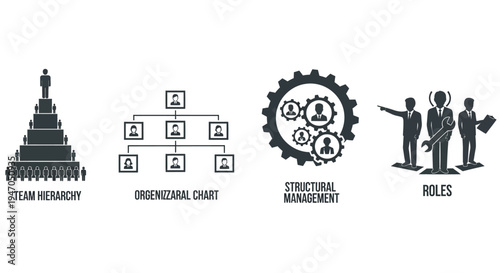 Business concepts depicting team structure and management black silhouette high quality