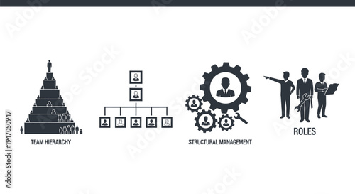 Business concepts depicting team hierarchy structural management and leadership silhouette