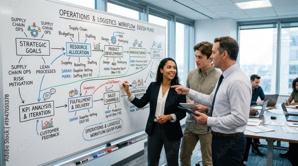 Naklejka premium Collaborative Business Meeting on Operations and Logistics Strategy
