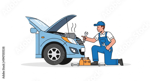 Mechanic fixing car engine problem.