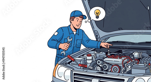 Mechanic fixing car engine problem.